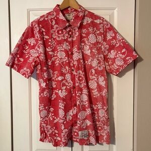 Vans Duke Kahanamoku THE SURFERS Red Floral Men's Hawaiian Shirt - men’s large